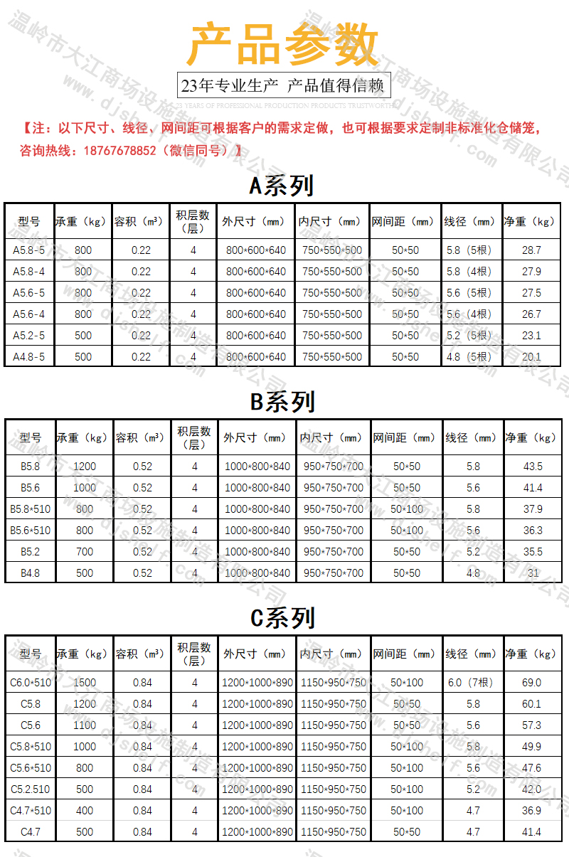 倉儲籠1000*800*840多重？一張倉儲籠尺寸規(guī)格表一覽無余-大江倉儲籠